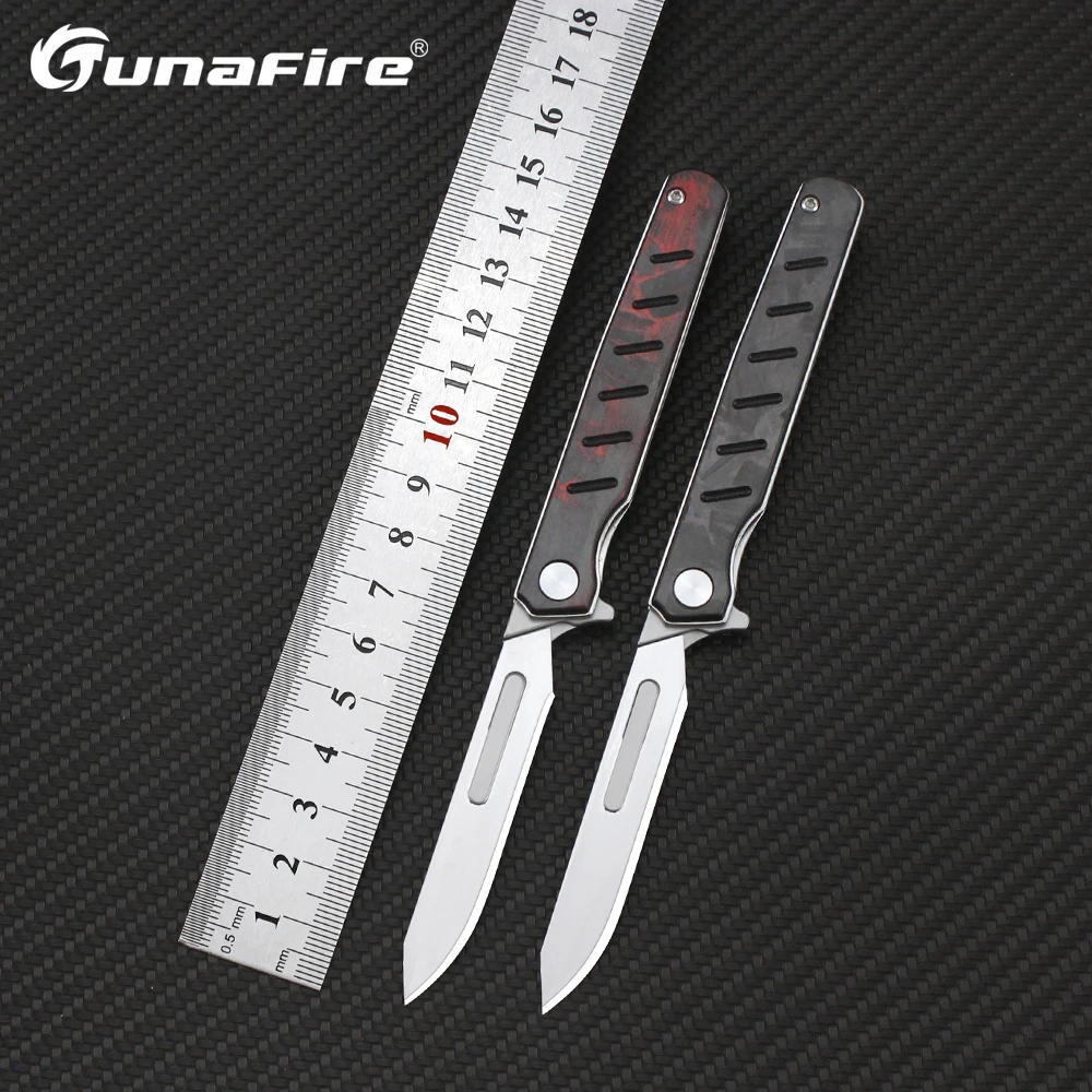 Tunafire Carbon Fiber Surgical Scalpel Folding Knife Professional Outdoor Portable Small Pocket Knives with 10 Replaceable Blade