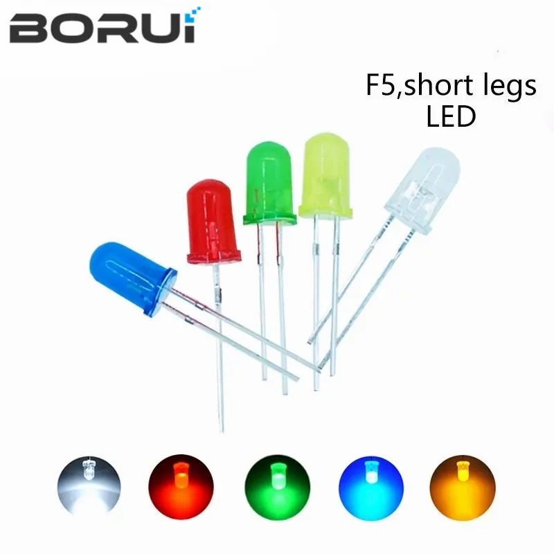 BoRui 5 colors x20pcs =100pcs F5 5MM Round Yellow White Red Green Blue Diffused Round DIP Diode LED Lamp Light