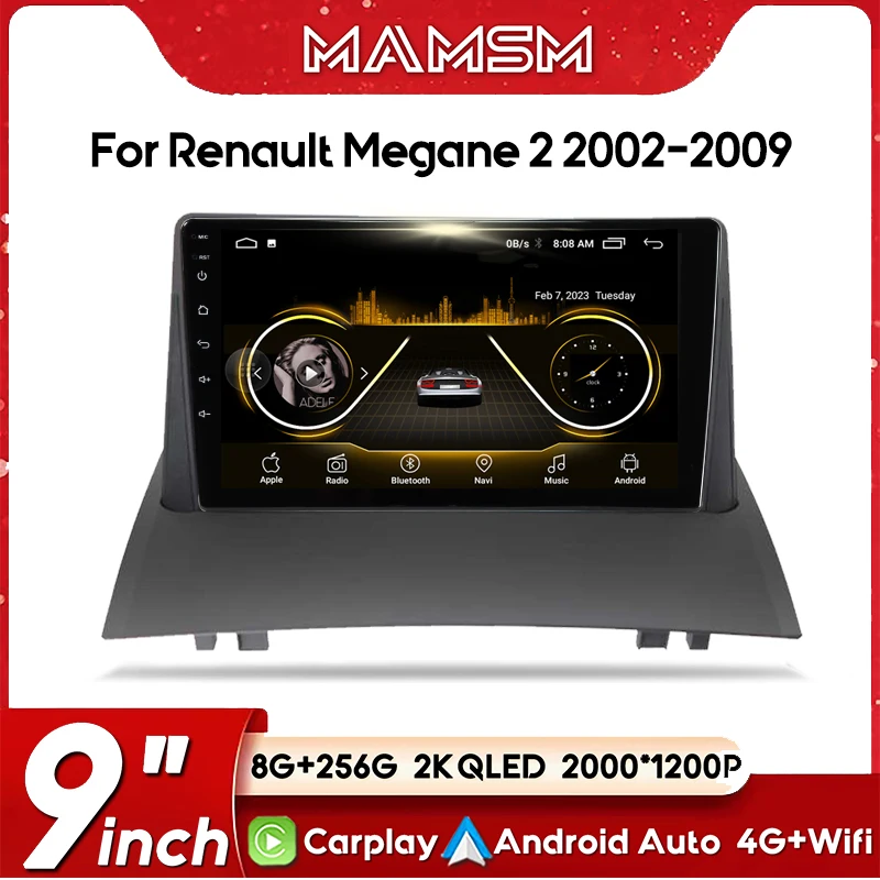 2K 12+256GB Android Auto Radio For Renault Megane 2 2002-2009 Carplay 4G Car Multimedia Video Player GPS Navigation No 2Din DVD