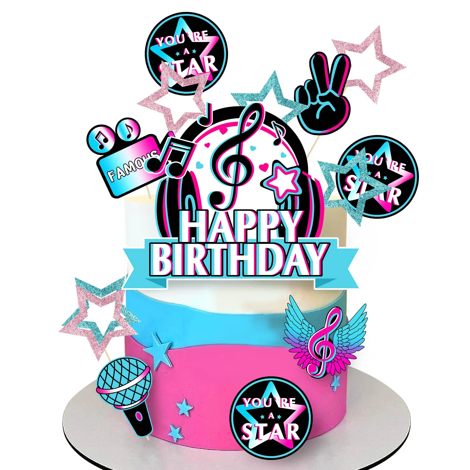 Musik-Kuchenaufsatz-Set, STERN BERÜHMTE, musikalische Geburtstagsparty-Kuchendekorationen für Musik, Karaoke-Thema, Geburtstagsparty-Zubehör – Detail 12