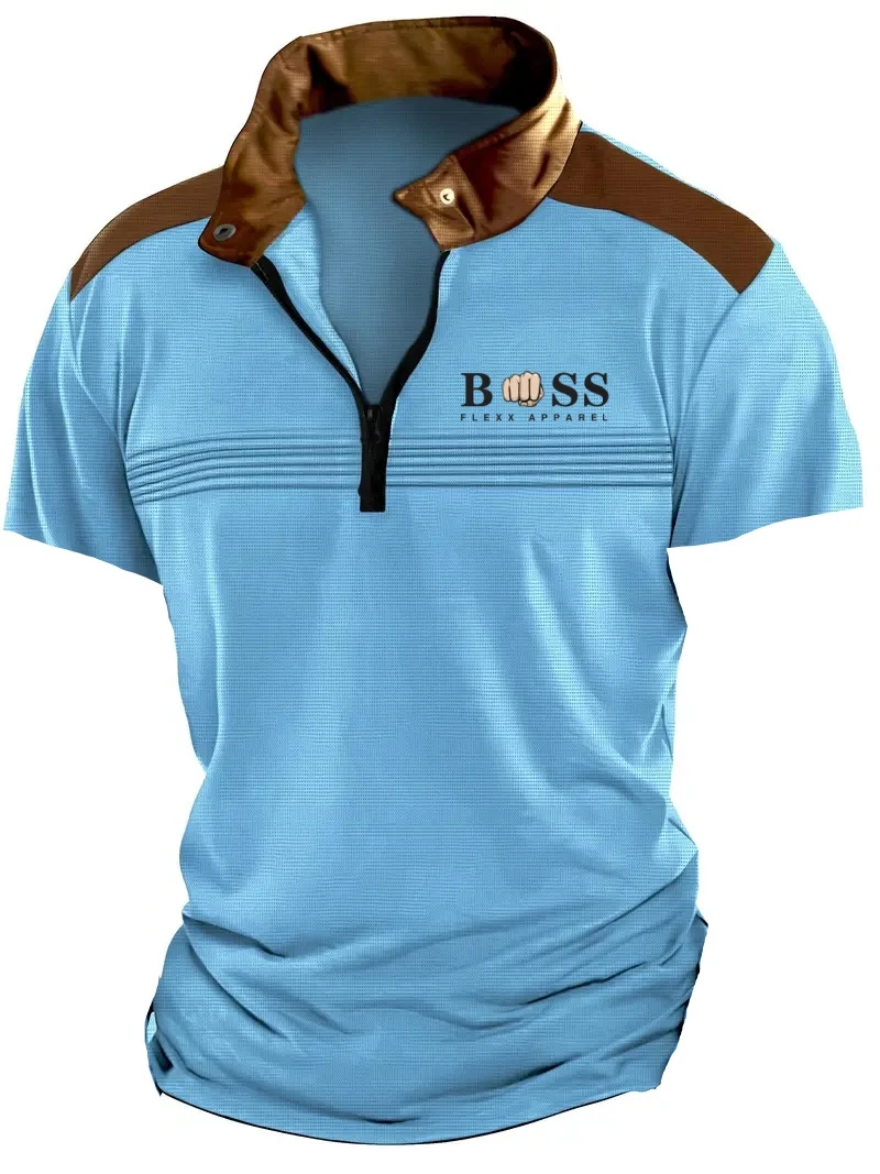 

Summer Men's Short-sleeved POLO shirt, Washionable Wrinkled - Chest Logo T-shirt - Daily Street Wear - Men's Shirt