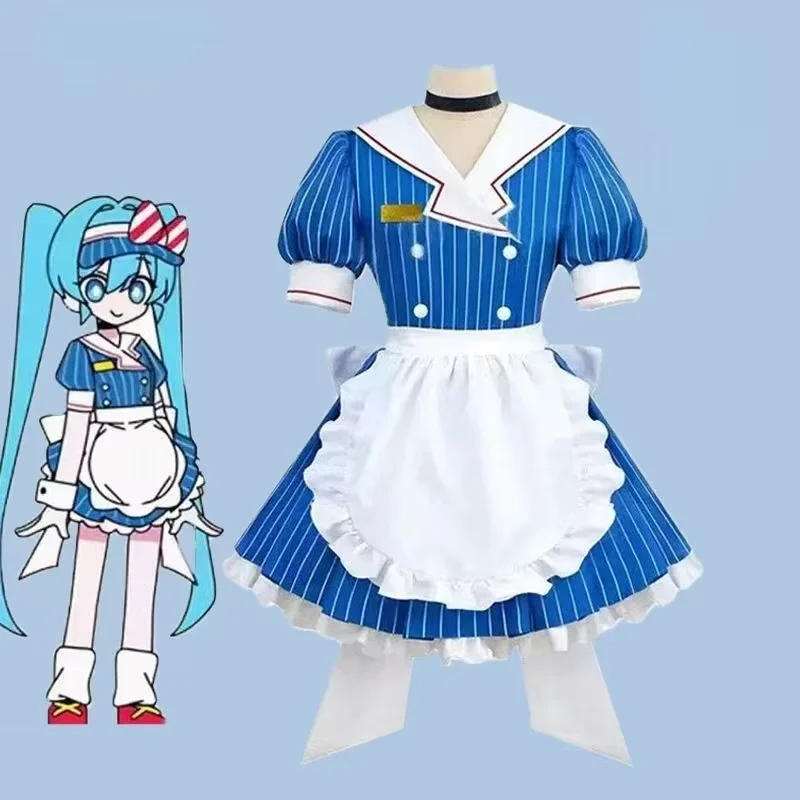

Hypnotic Therapy Cosplay Costume Striped Maid Uniform With Apron For Women Comic Con Halloween Party Role Play Outfits