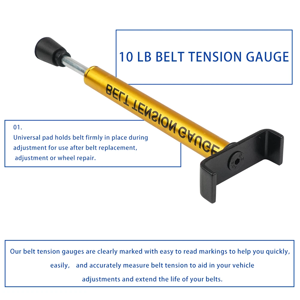 10 Lb Belt Car Belt Tension Tool Belt Gauge Tool Adjustable with L Shaped Pad, Motorcycle Belt Tension Tool Metal TL-1026-G