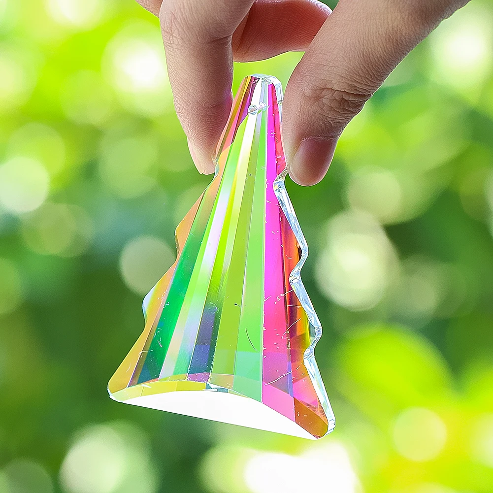 

AB Color Crystal Christmas Tree Ornament 76mm Colorful Hanging Decoration Home Garden Window Holiday Festive Party Decor Gift