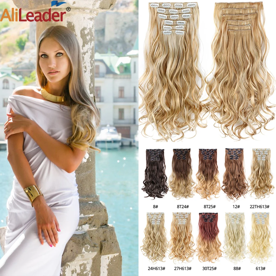 

Synthetic Wavy 16Clips In Hair Extension Long Straight Hairpieces Clip In New 16Clips Hair Women Hair Clips Hairpiece Ombre