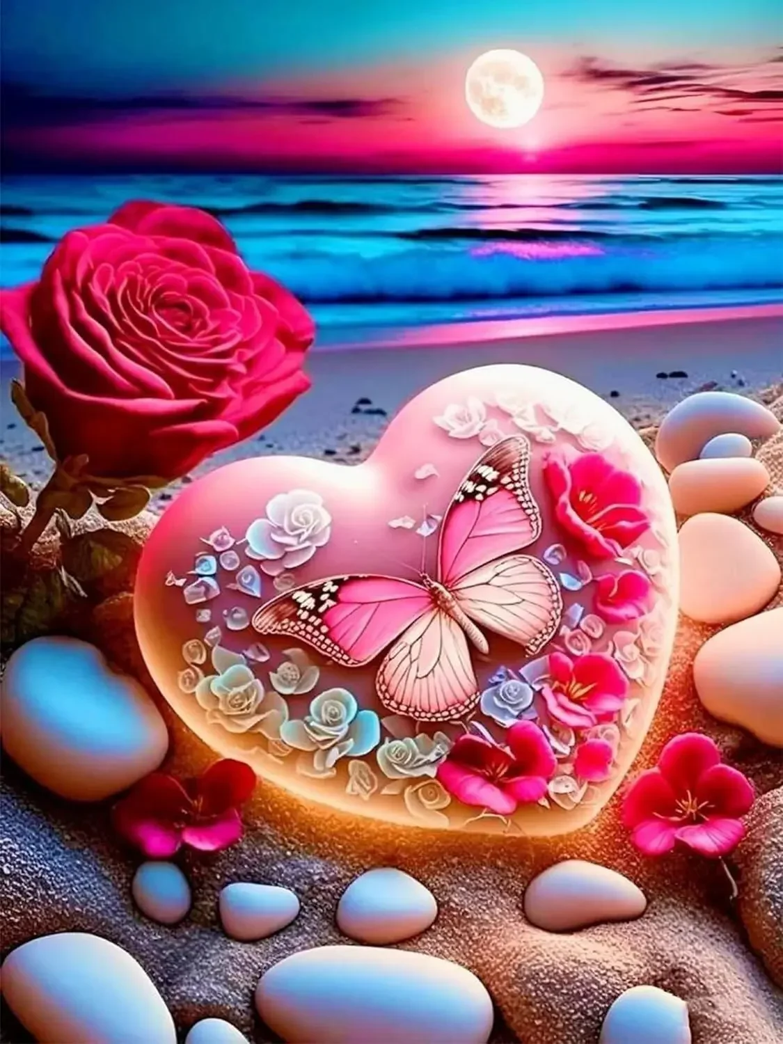 

Sunature AB Diamond Painting Art Full Square Round Drills Dream Beach Butterfly Rock Diamond Painting Kit 5-10 AB Colors