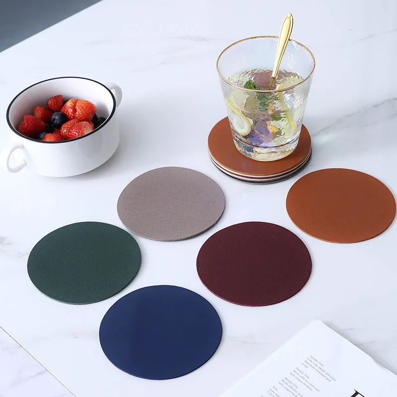 1 Pcs Faux Leather Coaster Waterproof Heat Resistant Round Cup Coaster Cup Mat Tableware Insulation Mat Bowl Placemat Home Decor