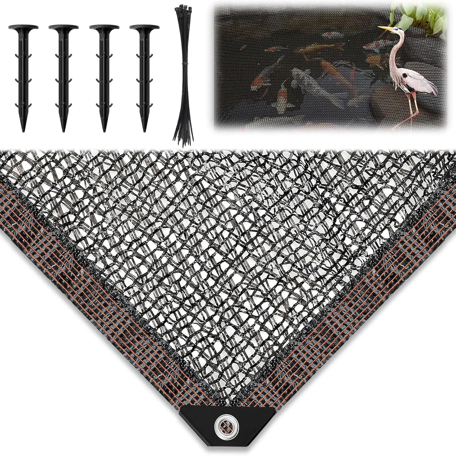 

Heavy-Duty Koi Pond Netting Kit, 19.7x30ft PE Cover with Stakes & Ties, Protects Fish from Birds and Predators