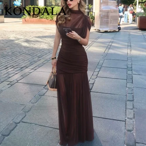 Imagen 2 del producto KONDALA 2025 Otoño Invierno vestidos elegantes para mujer invitados de boda señoras parche trabajo vestidos de tul vestidos casuales de negocios para mujer