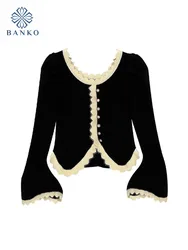 Maglione di maglieria gotica nera di alta qualità semplice Vintage o-collo allentato manica lunga Pullover di lusso autunno inverno francese elegante