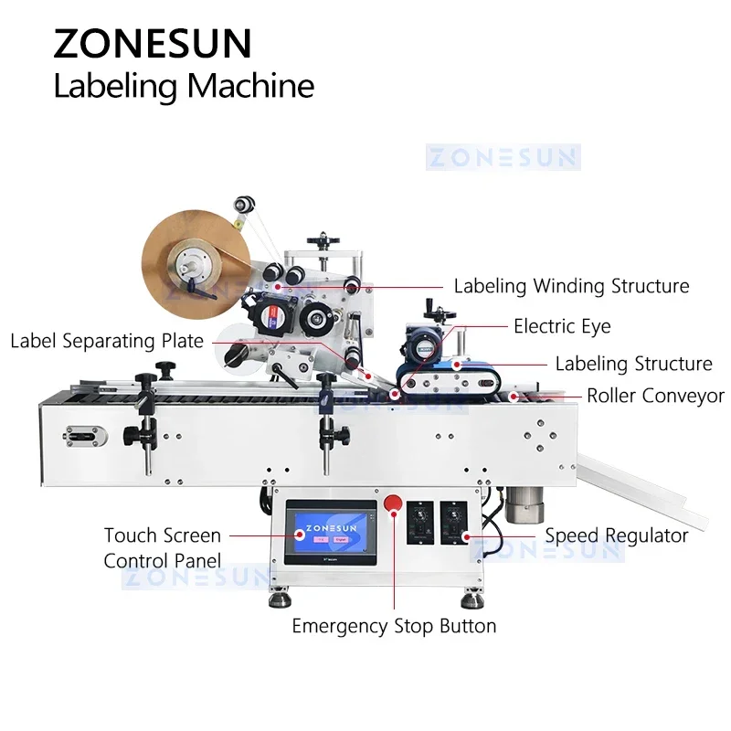 ZONESUN التلقائي أنبوب التفاف حول وضع العلامات بلسم الشفاه آلة لصق الملصقات منضدية التسمية قضيب التسمية الأفقي ZS-TB800