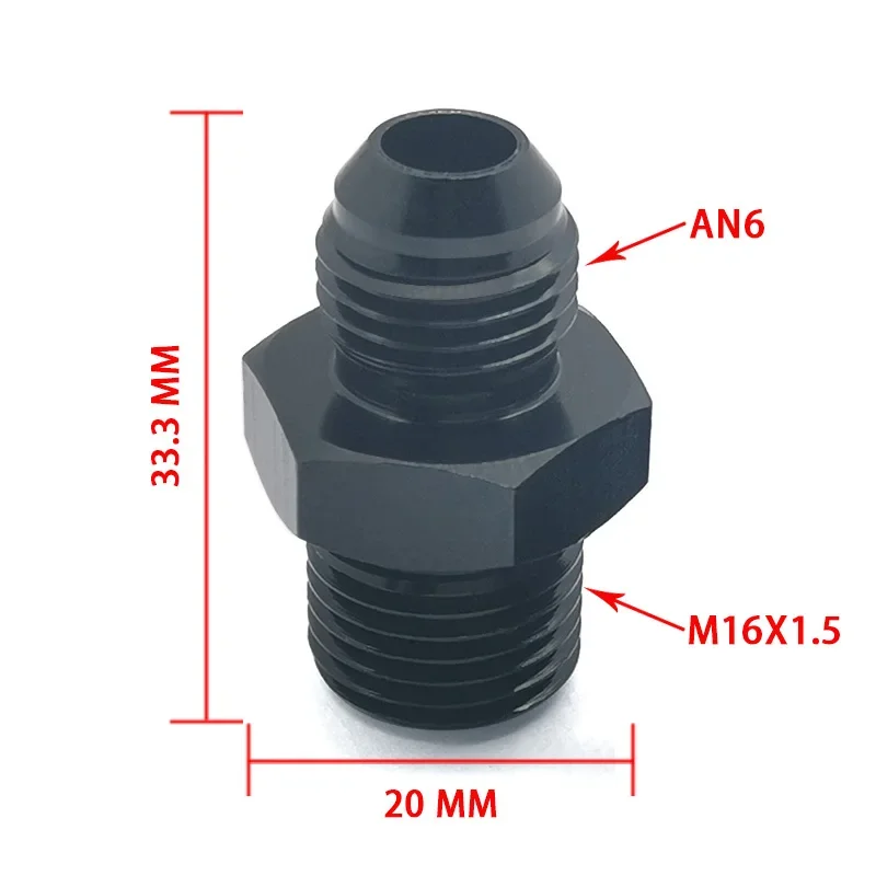 Adaptador recto de ajuste macho métrico AN6 6an a M16x1.5 de aluminio negro