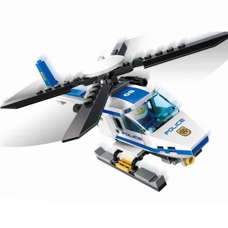 مدينة دورية الشرطة دراجة نارية سيارة السعي السجناء نموذج اللبنات تنوير ألعاب شخصيات الحركة للأطفال