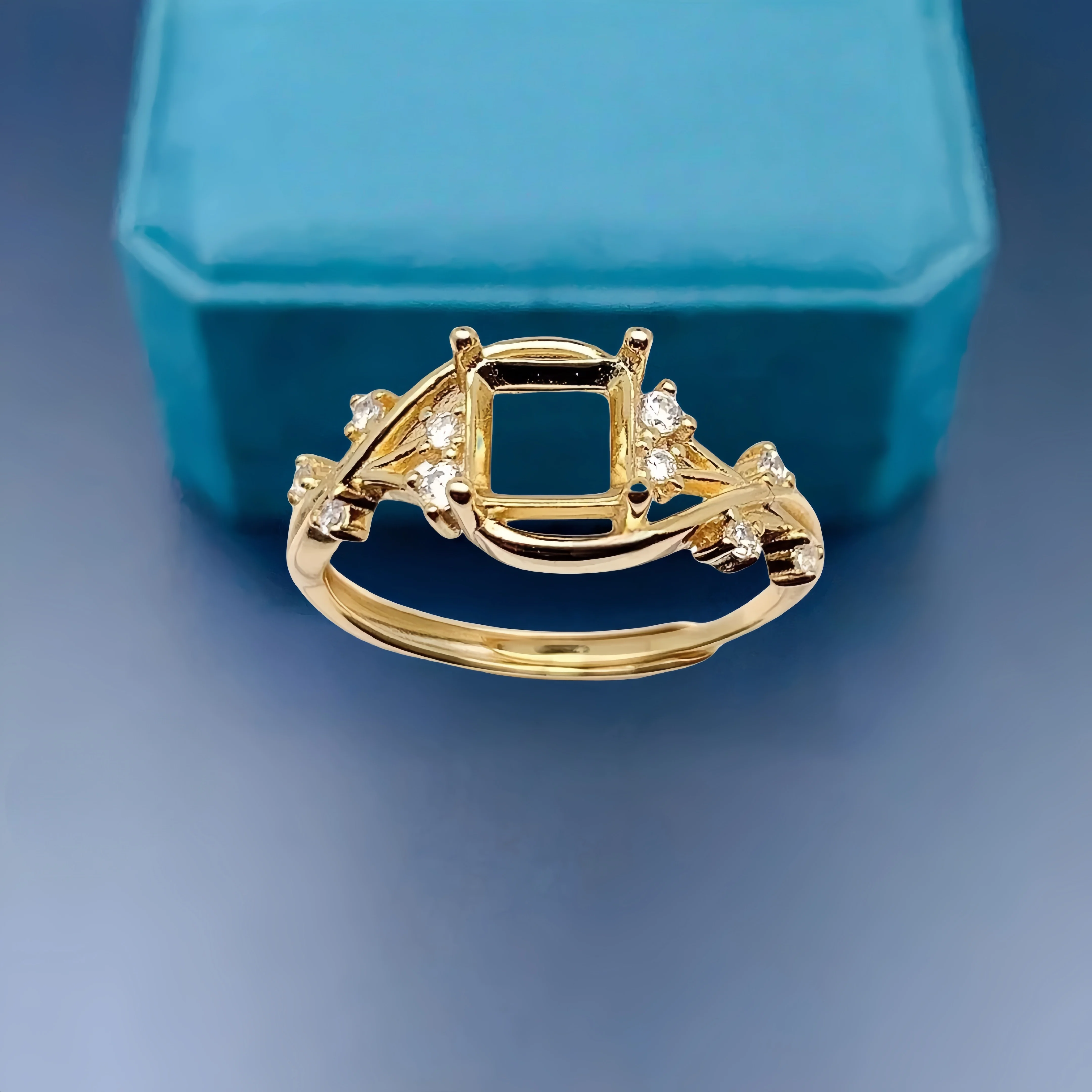 

L S925 Стерлингового Серебра DIY Пустой Держатель Кольцо Инкрустация 6 мм Квадратный Камень Изысканный Дизайн Роскошный Циркон Очаровательные Свадебные Украшения для Женщин