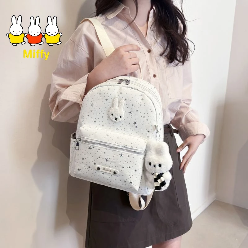 Kawaii Miffy Double Shoulder Bag Cute Cartoon Miffyins Style Cute Miffy Rabbit Large Capacity Backpack Commuting Backpack