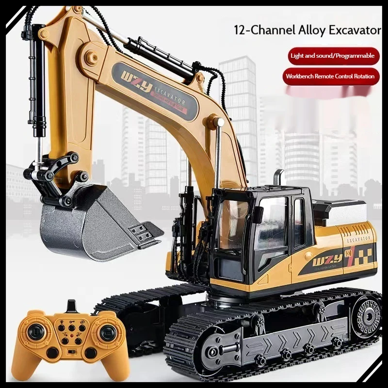 รถขุดของเล่นบังคับวิทยุ ทำจากโลหะผสม จำลองรถบรรทุกก่อสร้าง รถขุดไฟฟ้า ของเล่นวิศวกรรม สำหรับเด็กผู้ชาย เป็นของขวัญ