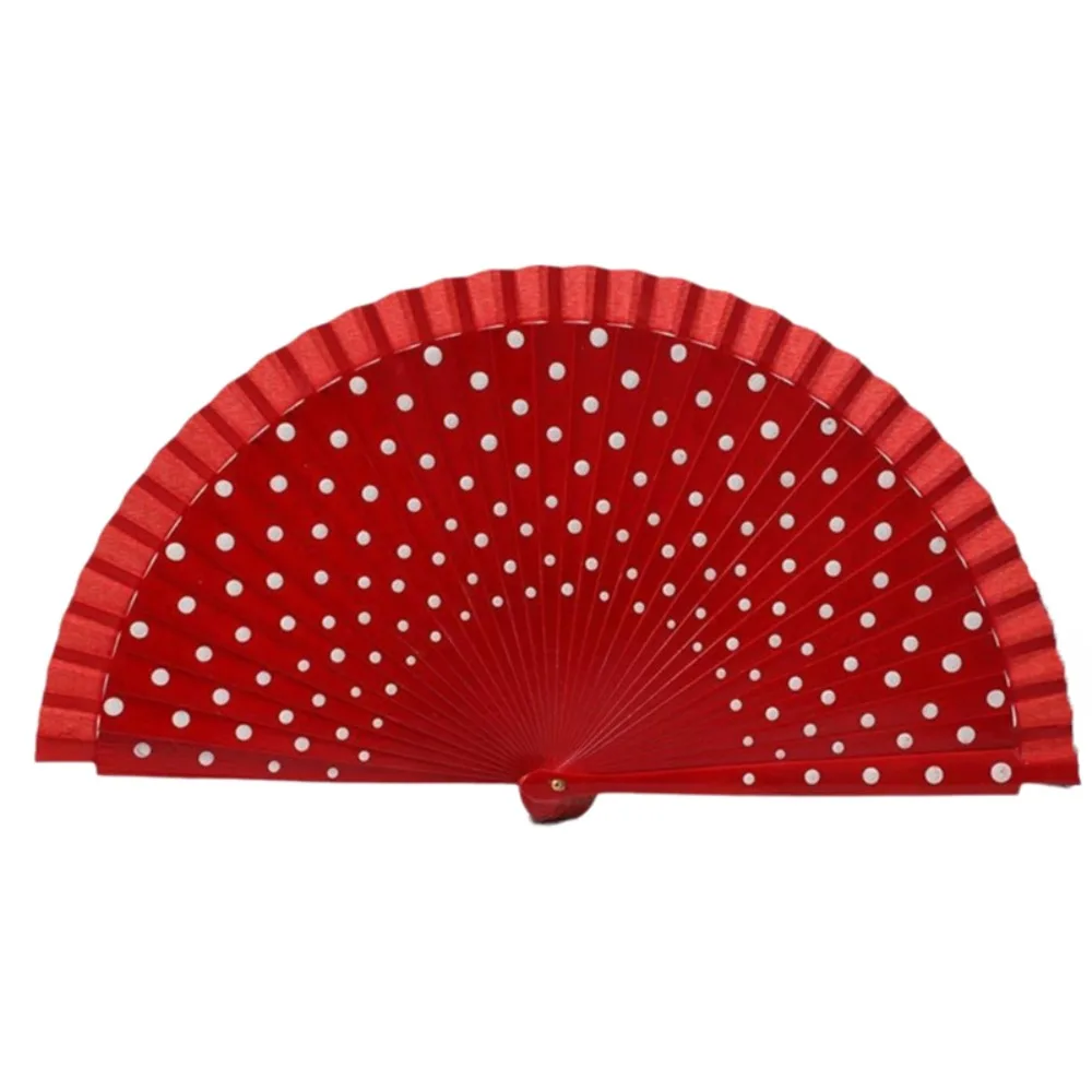Elegante Abanico Plegable Español de Flamenco con Patrón de Puntos, Mango de Madera, Abanico de Baile Colorido, Abanico de Mano Vintage para Verano