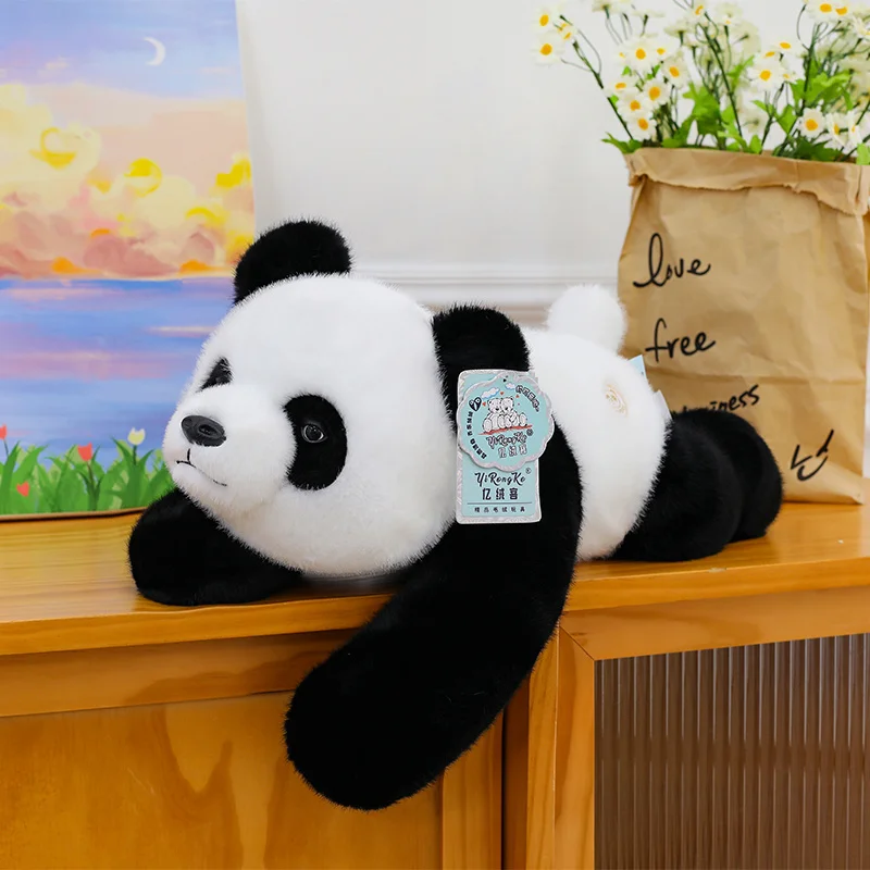 30-65cm Cute Medal Giant Panda Plush Long Pillow Cartoon Stuffed Animal Lying Big Size Pandas Plushies Toys for Kids Girls Gifts
