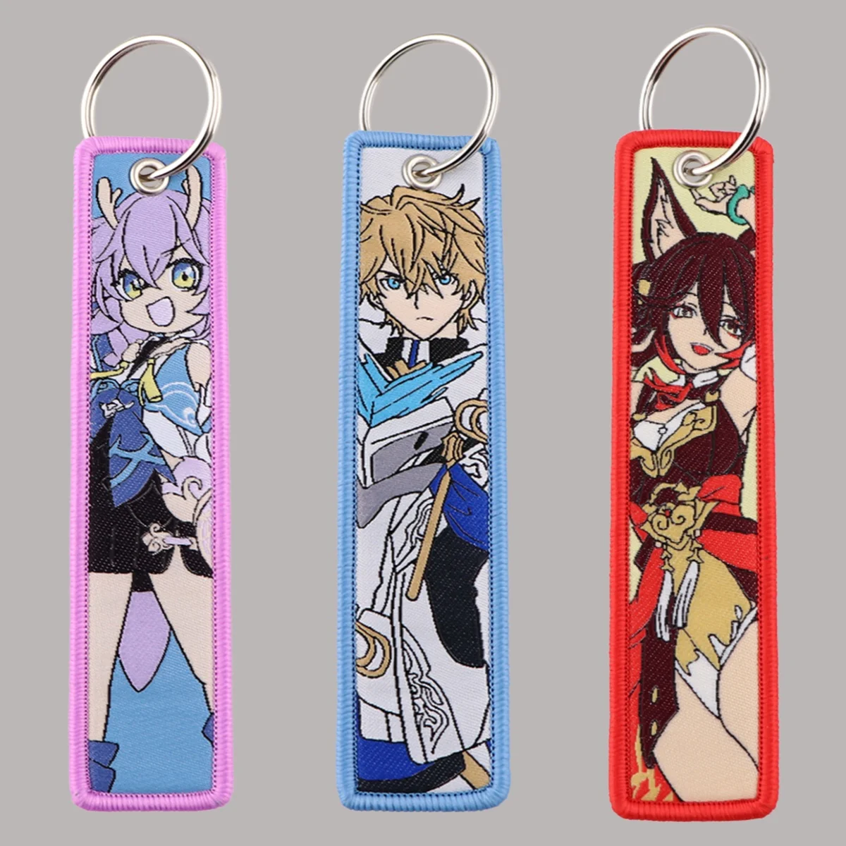 

1pcs Anime Game Embroidery Key Fobs Keychain for Car Motorcycles Key Pendant Accessories Key Ring Holder Friends Gifts