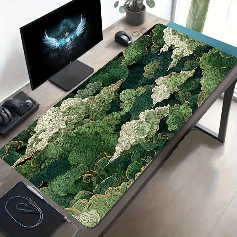 

Большой игровой коврик для мыши XXL с текстурной поверхностью, нескользящая резиновая основа, зеленый коврик для мыши с ретро-иллюстрацией для ПК, ноутбука, аксессуары для клавиатуры, 1 шт.