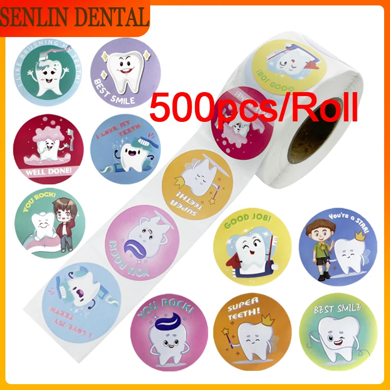 

500pcs/Roll Take Care Of Teeth Dental Defender Stickers For Children Small Cute Toy Game Sticker Diy Gift Sealing Label Decor