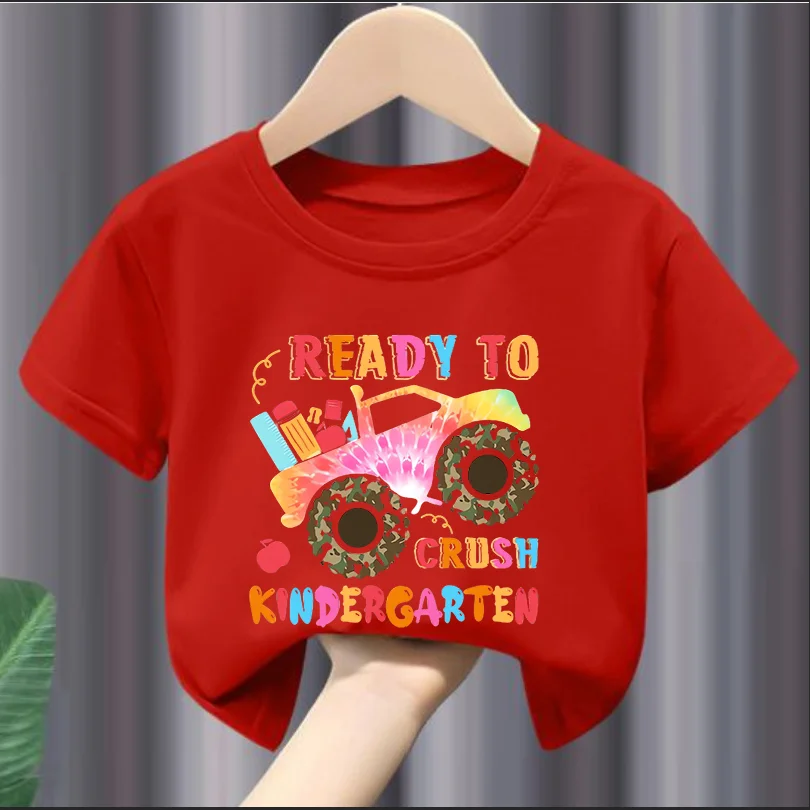 Camiseta de manga corta de verano para niñas, estampado de camión monstruo, informal, cuello redondo, Top cómodo para niños, ropa para niñas, ropa para niños