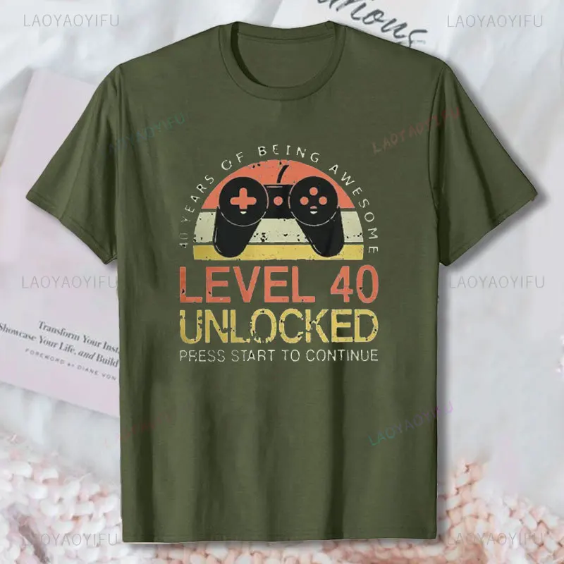 Level 40 Unlocked Humor Video Gamer 1984 40th Birthday Gift T-Shirt Men Tops Dad Father T Shirt Clothing Vintage Cotton Tshirts