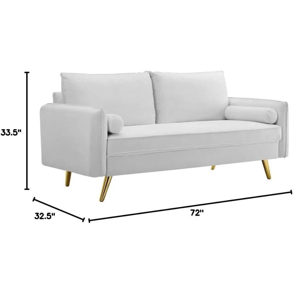 "sofá de desempenho de veludo branco, 32,5 polegadas de largura, 72 polegadas de comprimento, 33,5 polegadas de altura"