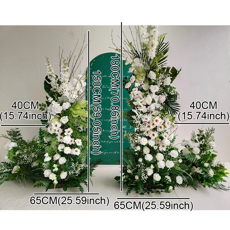 5D الأبيض الحدث الزفاف خلفية قوس Kt مجلس ديكور تشكيلة الأزهار النباتات الخضراء ورقة الورد Babysbreath الممر الطابق زهرة #6