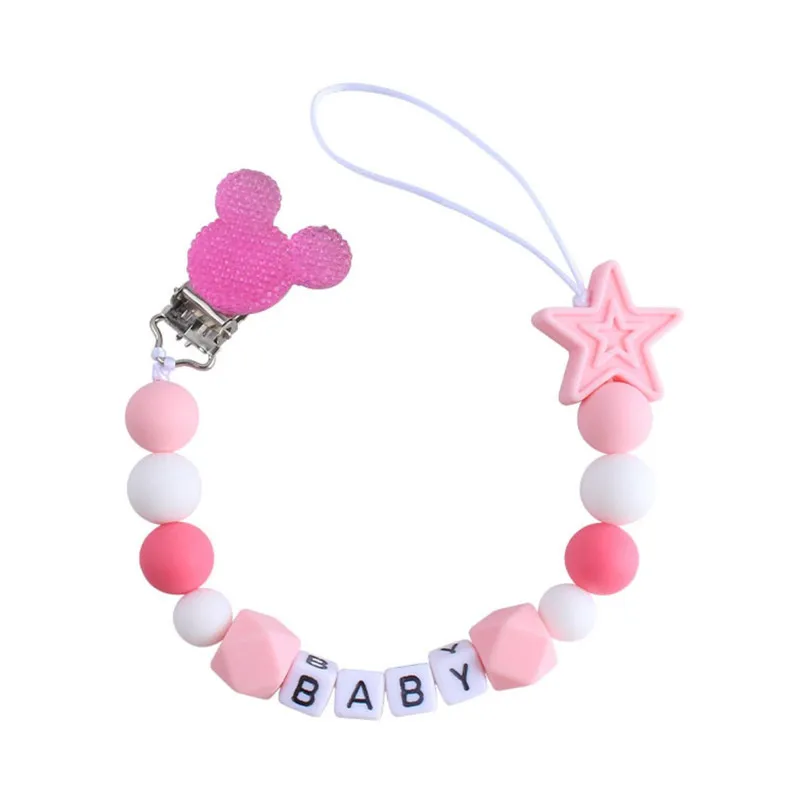 Customized Name Baby Pacifier Clips Chain Silicone Beads Teether Toys Dummy Holder English Name Pacifier Chain Gift