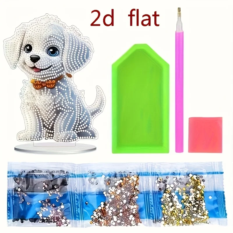 2D/flat diamond painting dog pattern decoration ornament, DIY unique irregular diamond design, suitable for home, bedroom, offic