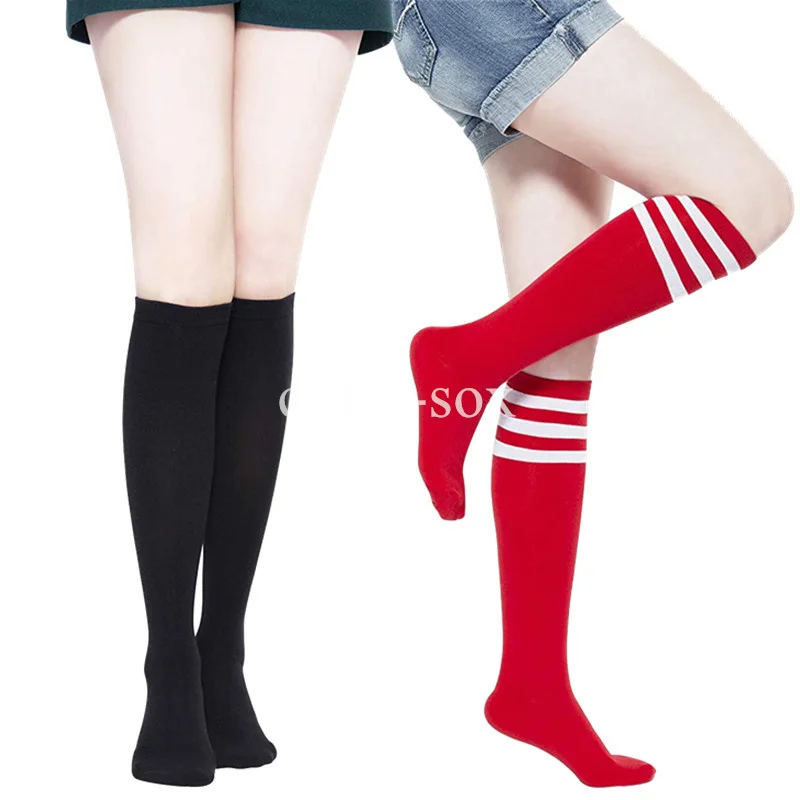 2023 Socks Black White Stripe Compression Long Socks Nylon Long Stockings Solid Color Knee High Socks Kawaii Cosplay JK Woman So