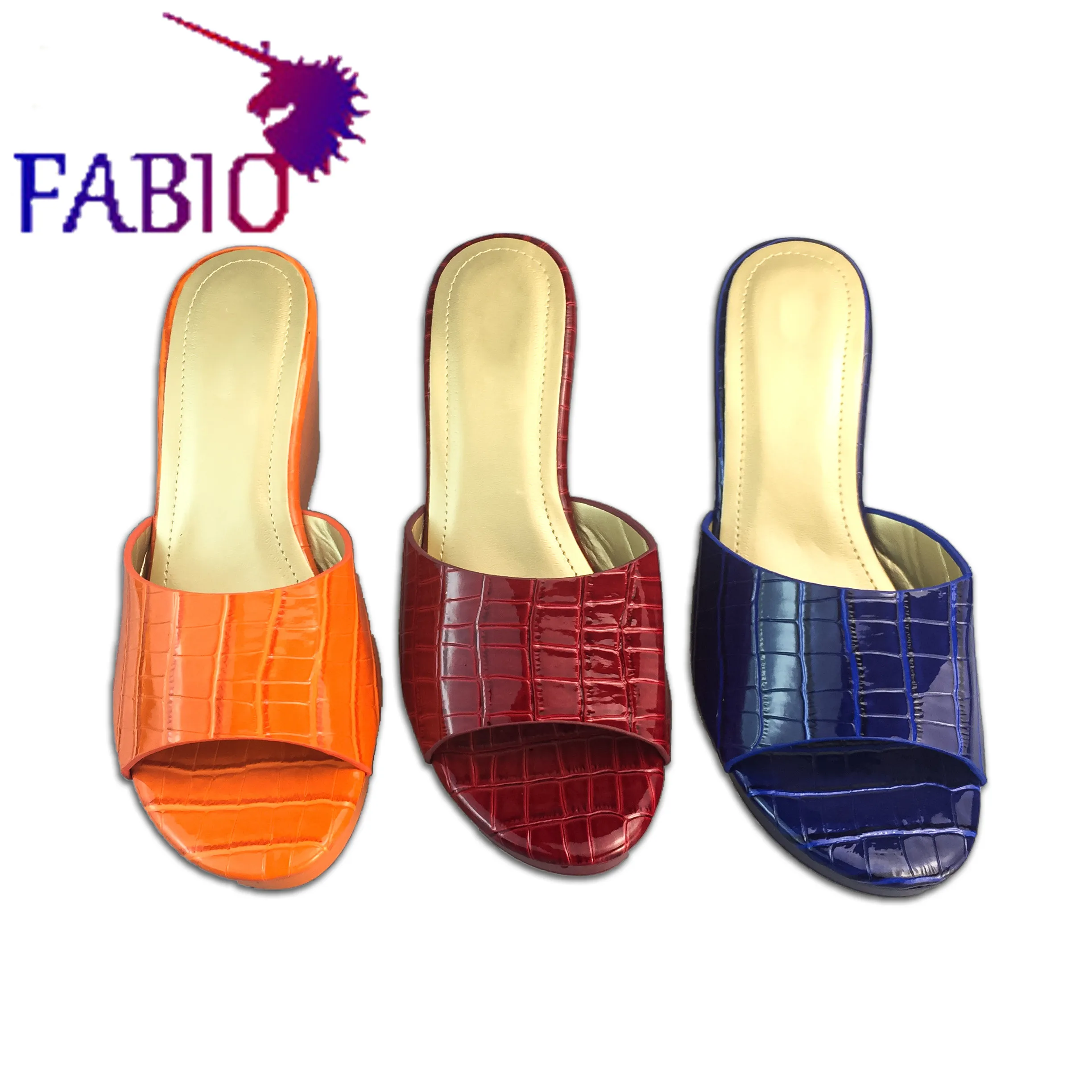 African Mom\'s Crocodile Print PU Women\'s High-Heeled Slippers Fashionable Solid-Color Thick-Sole Design Popular Ladies Footwear