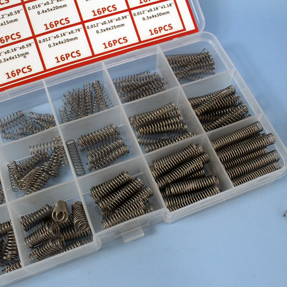 240-teiliges Sortiment an Druckfedern, 304 Edelstahl, 15 Größen, kleine Federn für mechanische Reparaturen und DIY-Projekte – Detail 5