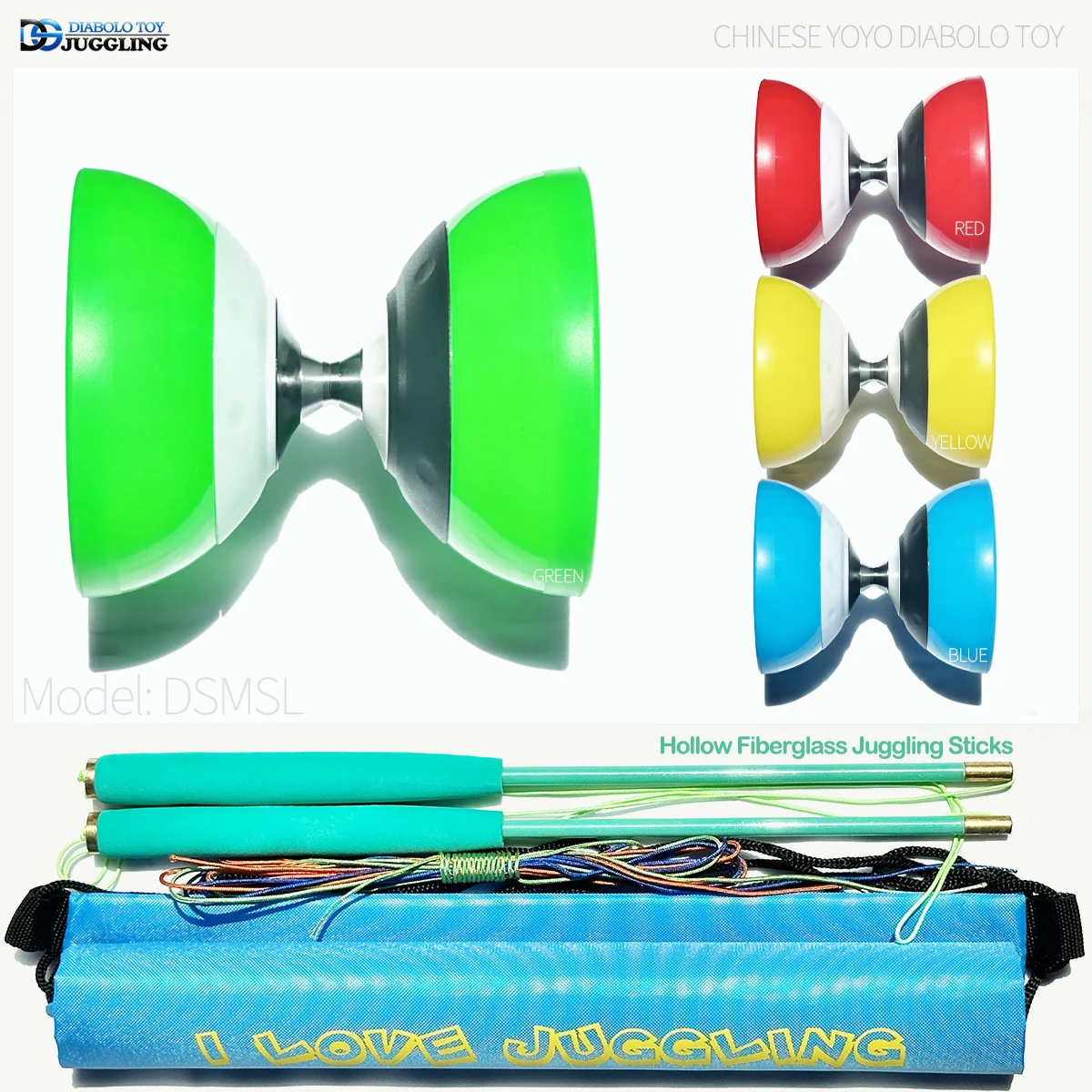Tri Bearings Professional Diabolo Set Packing Hand-Sticks/Mesh Bag/Spare Strings (MSL)