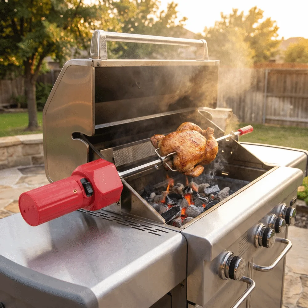 Plastic and Metal Rotisserie Motor On Off Switch Metal Drive Shaft Grill Spit Motor Battery Powered Compact Body BBQ Grill Motor