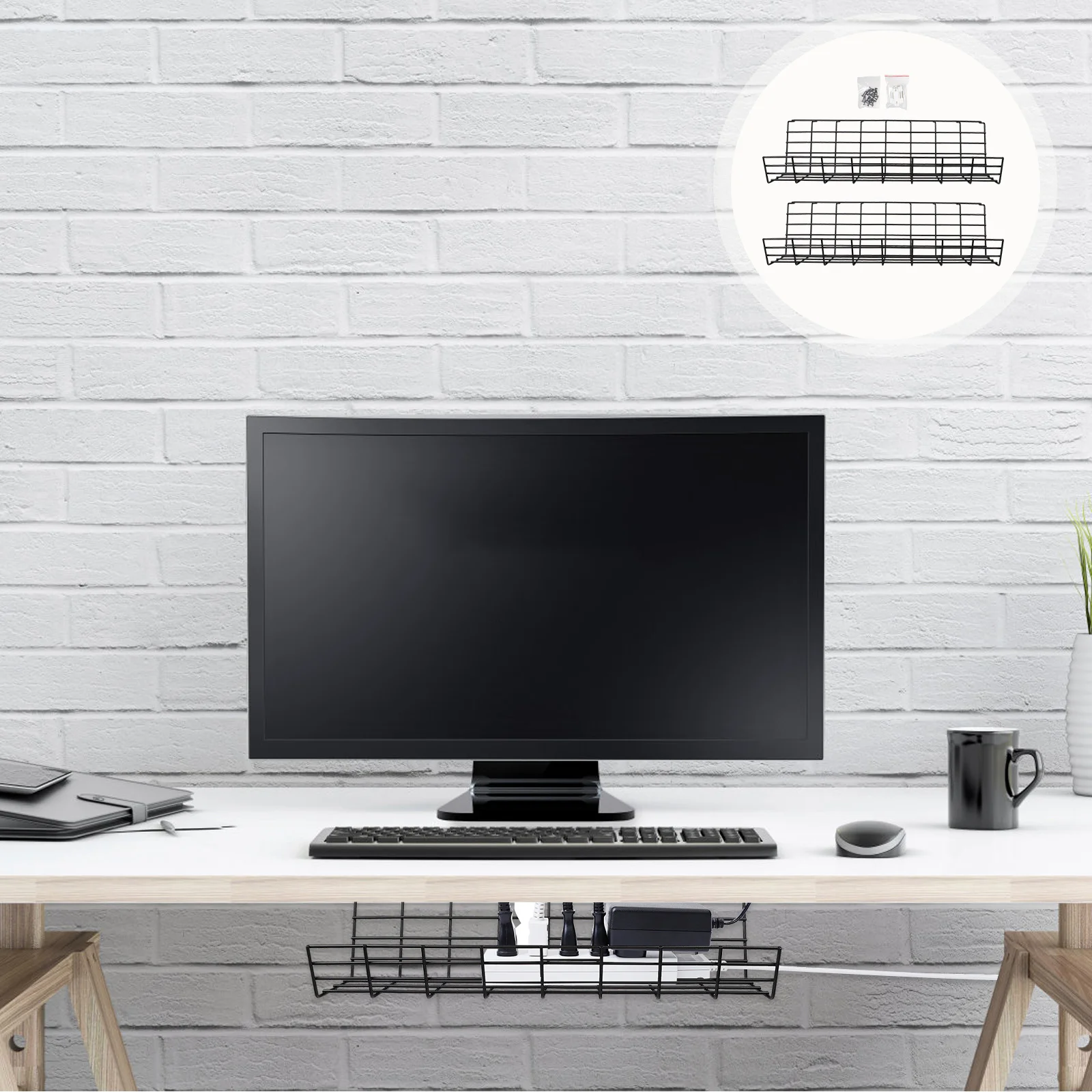 2 قطعة تحت المكتب كابل التصحيح مجلس الرف مادة الحديد القوية الحبل المنظم المدمجة كابل تخزين الحبل المنظم