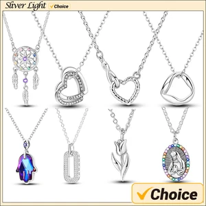 Asli 925 Sterling Silver Kalung untuk Wanita Kelas Gaya Bentuk Hati Gaya Romantis Kualitas Tinggi Wanita Kalung Perhiasan Hadiah 8 kalung rantai pandora penjualan terbaik - №