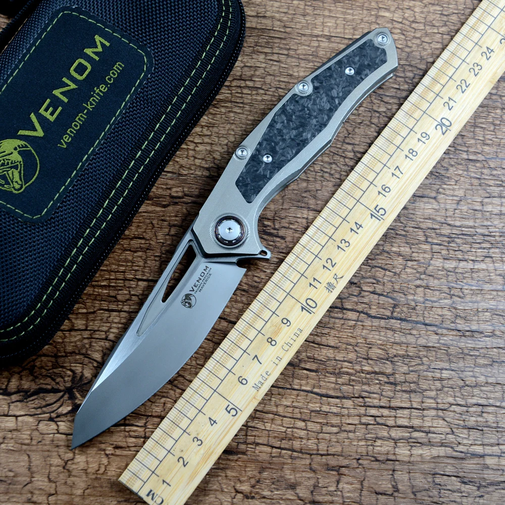 VENOM Folding Pocket Knives M390 Blade Titanium Carbon Fiber Handle for Gift Collection Maverick
