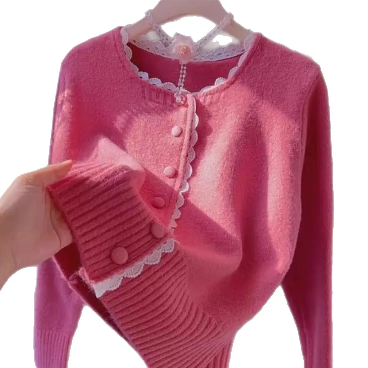 Kant Kanten Trui Jas Dames Lente Herfst Jas Nieuw Gebreid Vest Single-breasted Lange Mouw Gebreide Trui Vrouwelijke Tops