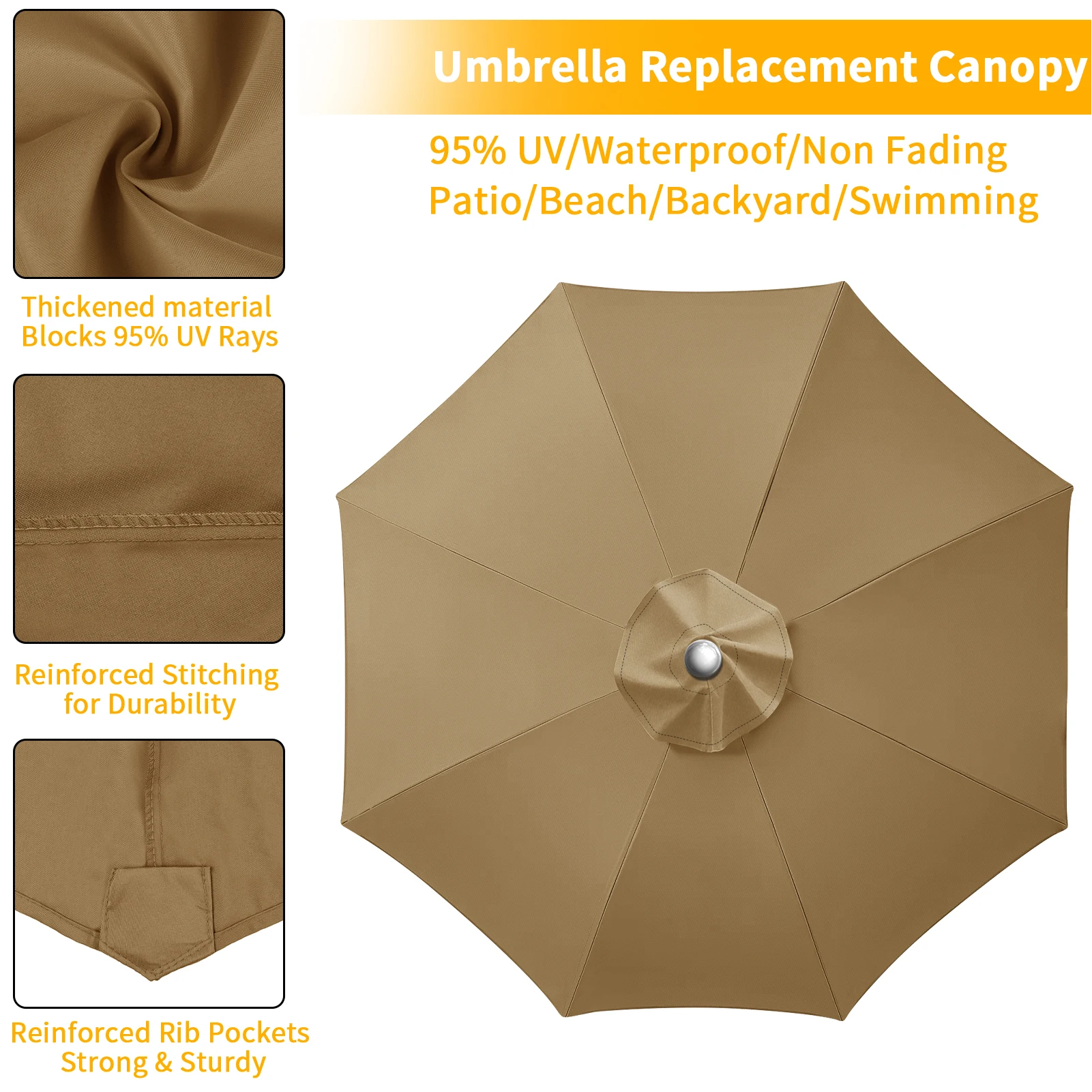 Waterproof Replacement Umbrella Cloth 2/3M Patio Parasol Cover UV-Anti Canopy Cover Replacement Parasol Cover for Balcony Garden