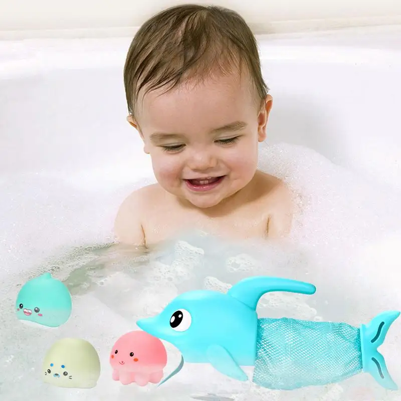 Toddler Bathtub Toys Toddler Bathtub Fishing Net Fish Figures Toys Dolphin Shaped Preschool Pool Interactive Toys For Boys Girls