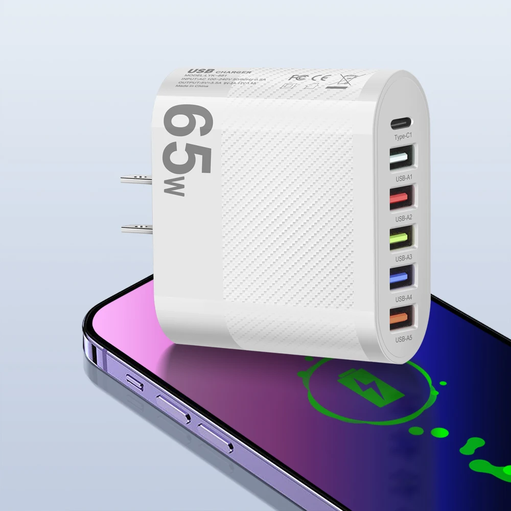 3.1A 5Ports USB Charger PD Charging Adapter For Xiaomi iPhone 13 Samsung Mobile Phone Plug Charging QC 3.0 Wall Charger