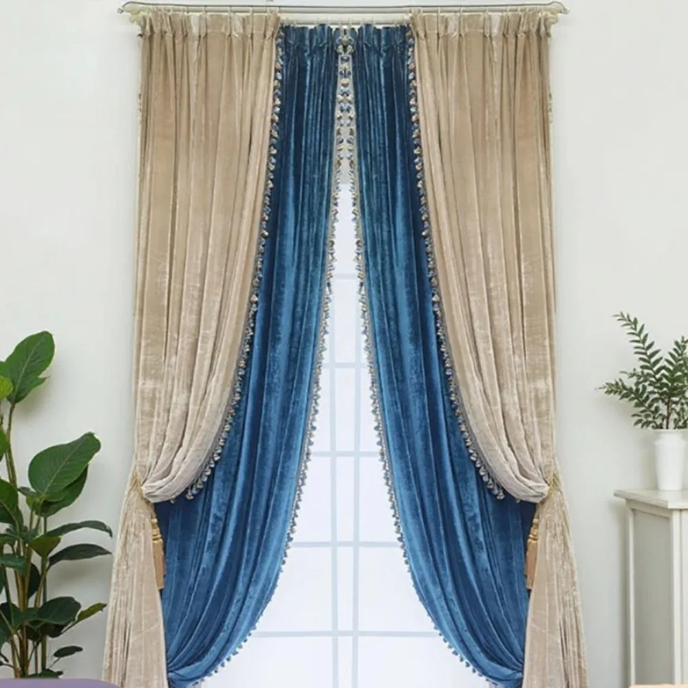 

Luxury Silk Velvet Custom Curtains French European American Style Villa Living Room Bedroom Drapes High-End Home Decor