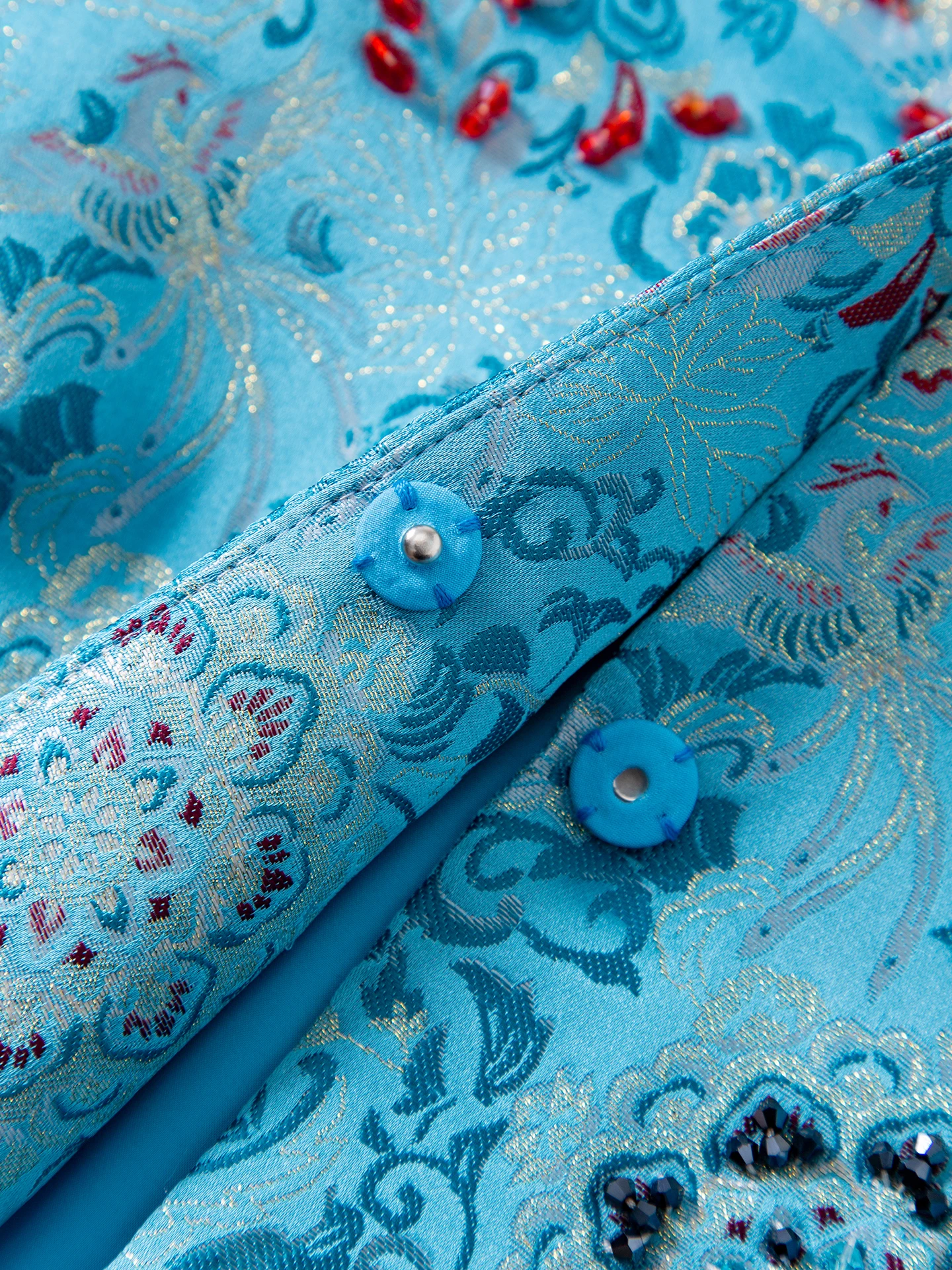 Nuovo stile cinese elegante moda perline jacquard girocollo manica lunga monopetto versatile giacche blu donna primavera