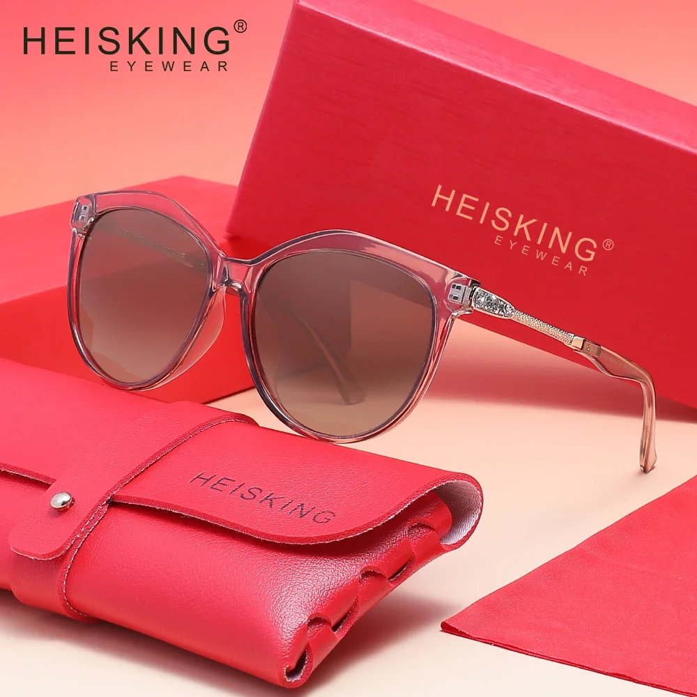 نظارات شمسية نسائية عصرية جديدة من HEISKING مستقطبة مضادة للأشعة فوق البنفسجية 400 بإطار كبير لقضاء عطلة للسيدات
