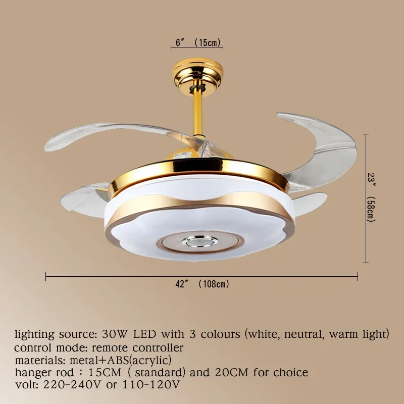 GISELLE Modern Ceiling Fan Lights Lamps With Remote Control Invisible Fan Blade Decorative For Home Living Room Bedroom