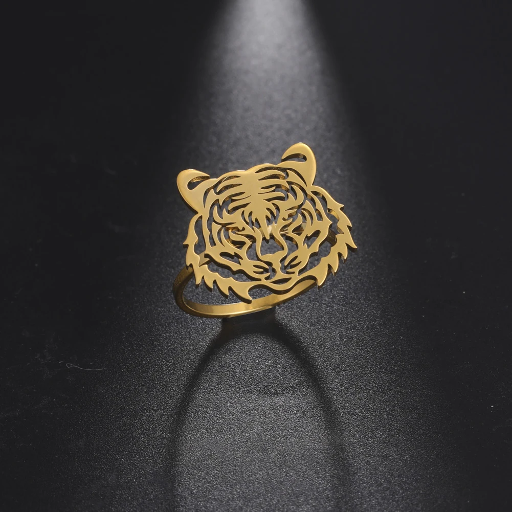 Elegante hohle Tier Tiger Ringe Edelstahl Amulett König der Tiere Finger Accessoires Schmuck Geschenk für Männer Frauen