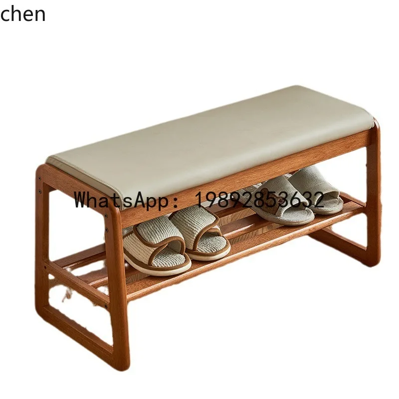solid wood shoe changing bench with upholstered seat, entryway shoe cabinet combo, multi-tier shoe rack