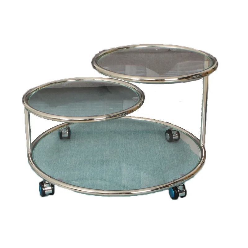 

Stainless steel round coffee table, household living room rotating trolley